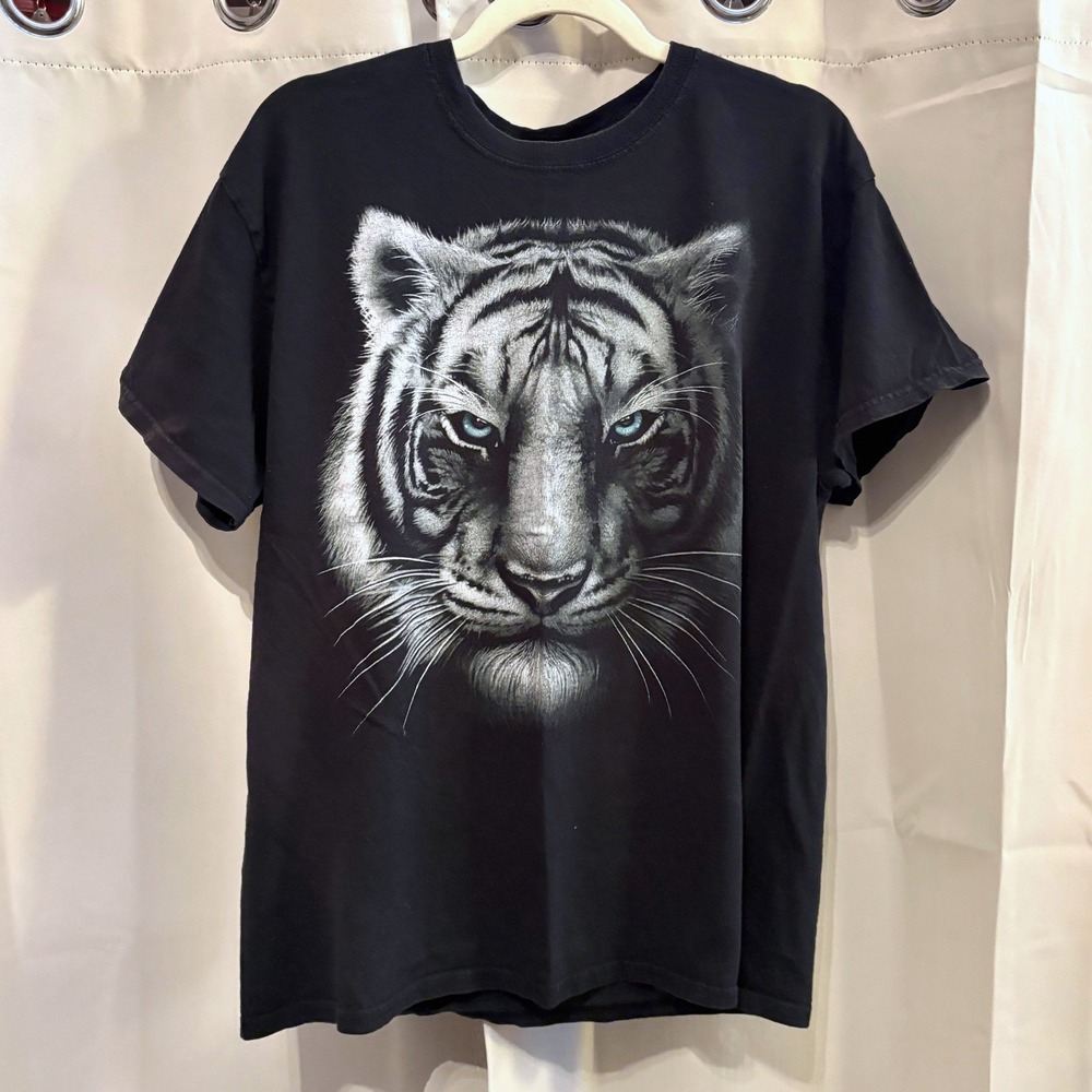 DOM Mens T-Shirt Large White Tiger Graphic Streetwear Y2K Nature Animal 21427